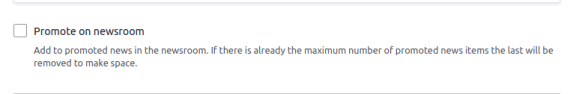 Screenshot of Drupal backend showing how to promote a newsroom