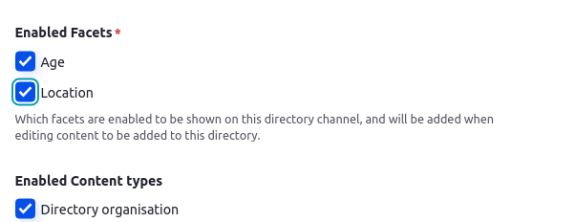 Screenshot of Durpal backend showing how to enable Directory Facets you have created