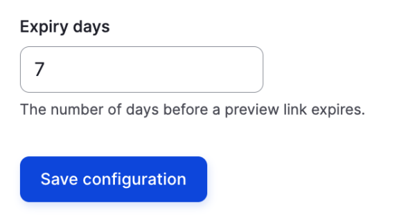 Screenshot of how to set an expiry time for a preview link in Drupal