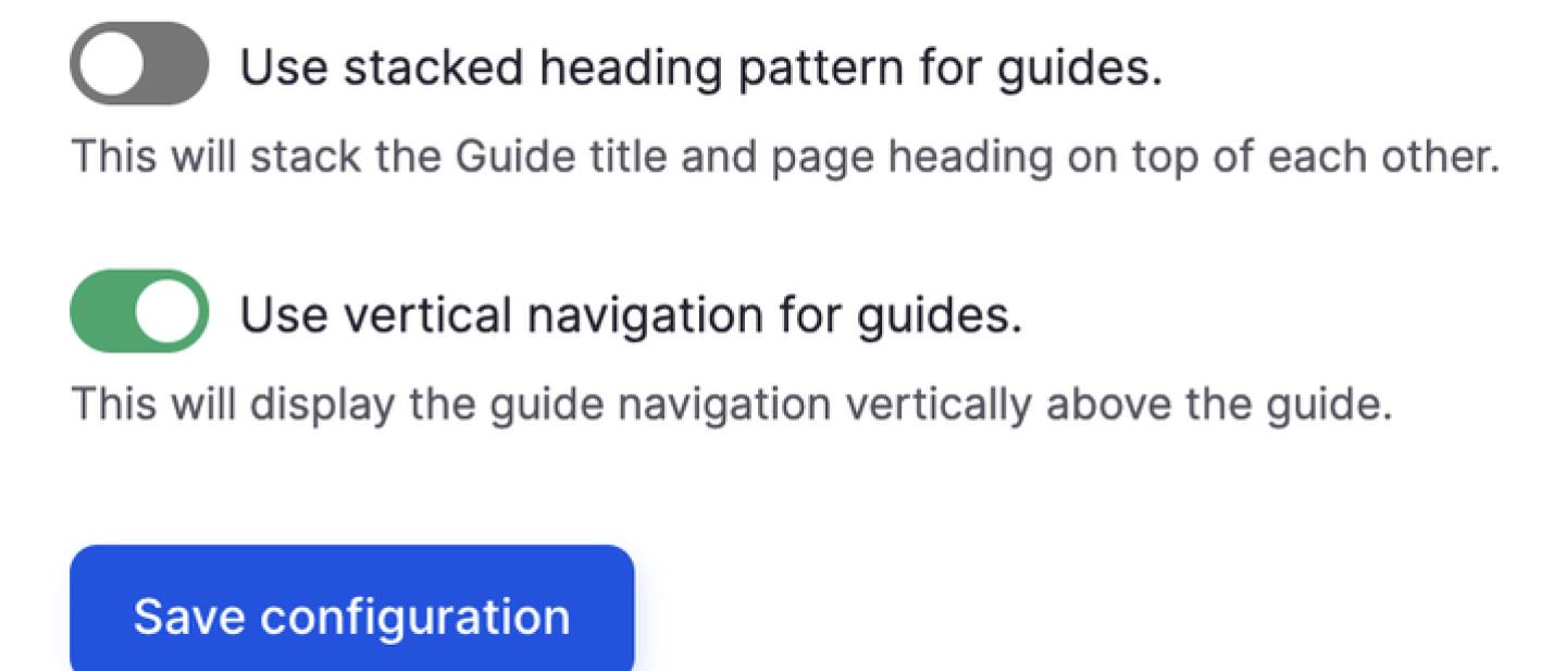 Screenshot of Drupal backend showing opens for guide menus.